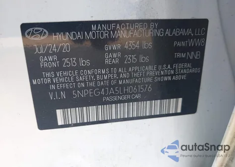 2020 Hyundai Sonata Se z USA, uszkodzony, nr VIN 5NPEG4JA5LH061576